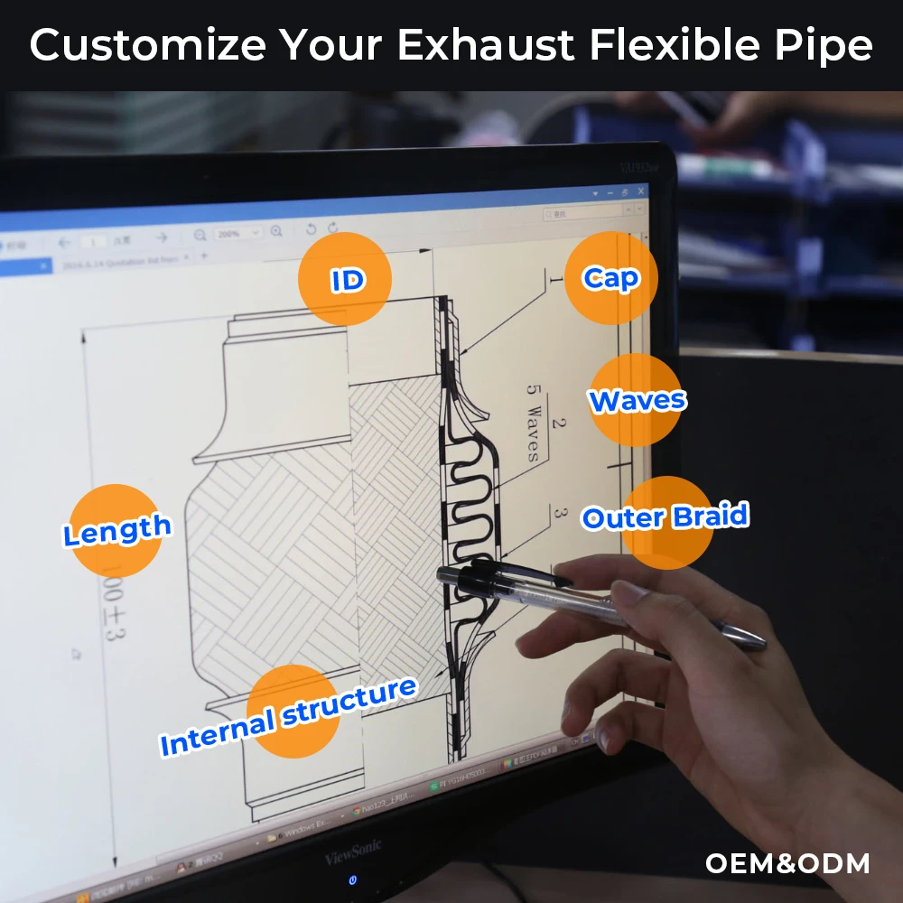 Car Accessories 1.75"x4" Silver Flexible Exhaust Pipe Braided Stainless Steel Mesh Other Sizes Can Be Customized