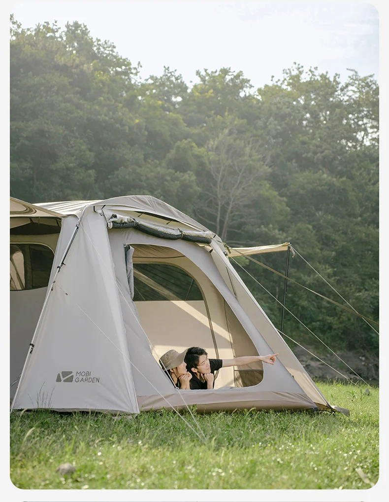 Zelt für Outdoor-Übernachtungen, Tunnelzelt, Campingzelt, winddicht, verstärkt, regenfest, großer Raum – Detail 16