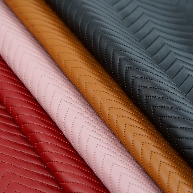 Designer 3D Stripes Texture 2.4 mm Colors Bags Material Stock Lot Embossed Faux Artificial PVC Leather Fabric for Car Interior