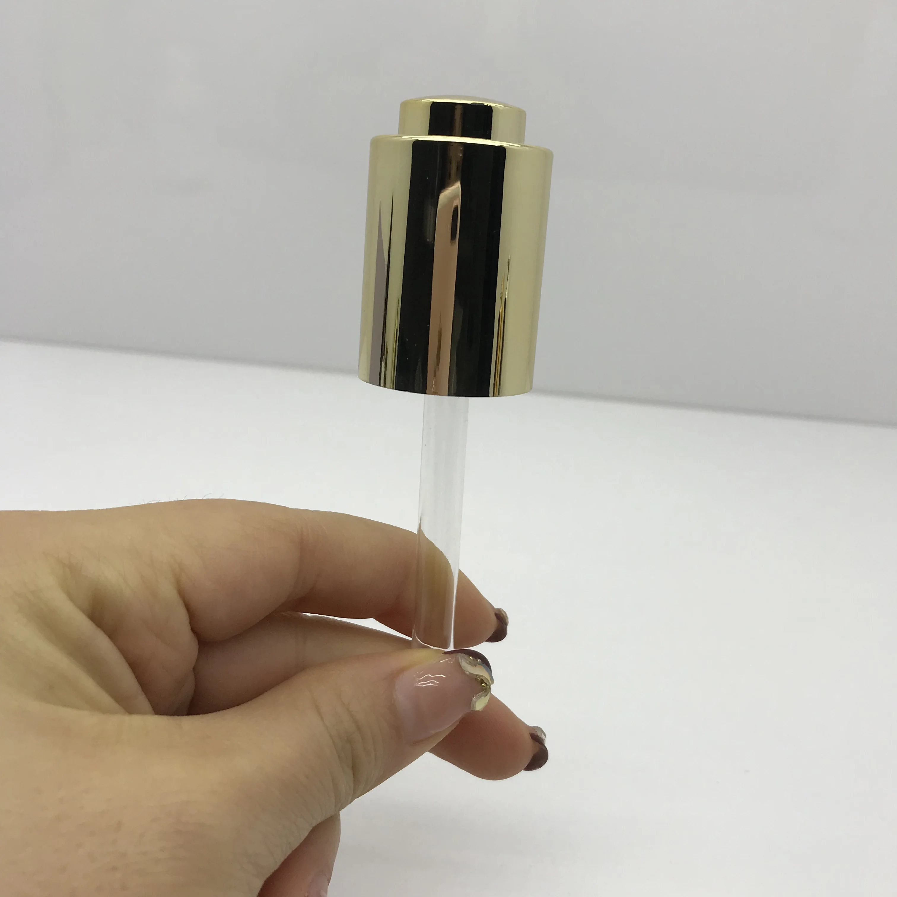 Wholesale gold silver serum dropper screw cap with glass straw plastic droplet 18/410 20/410 dropper