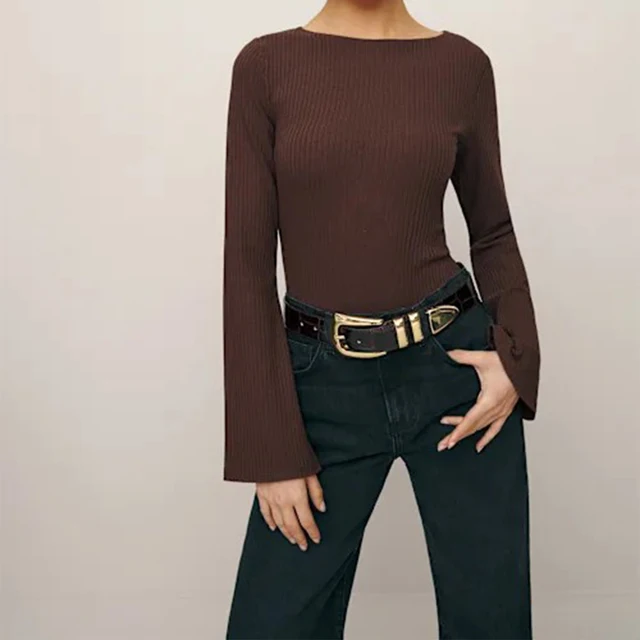 Women's XS Mid-Weight Cotton Rib Knit Top Loose Sleeves Soft Touch Breathable Logo Anti-Pilling Eco-Friendly Washable