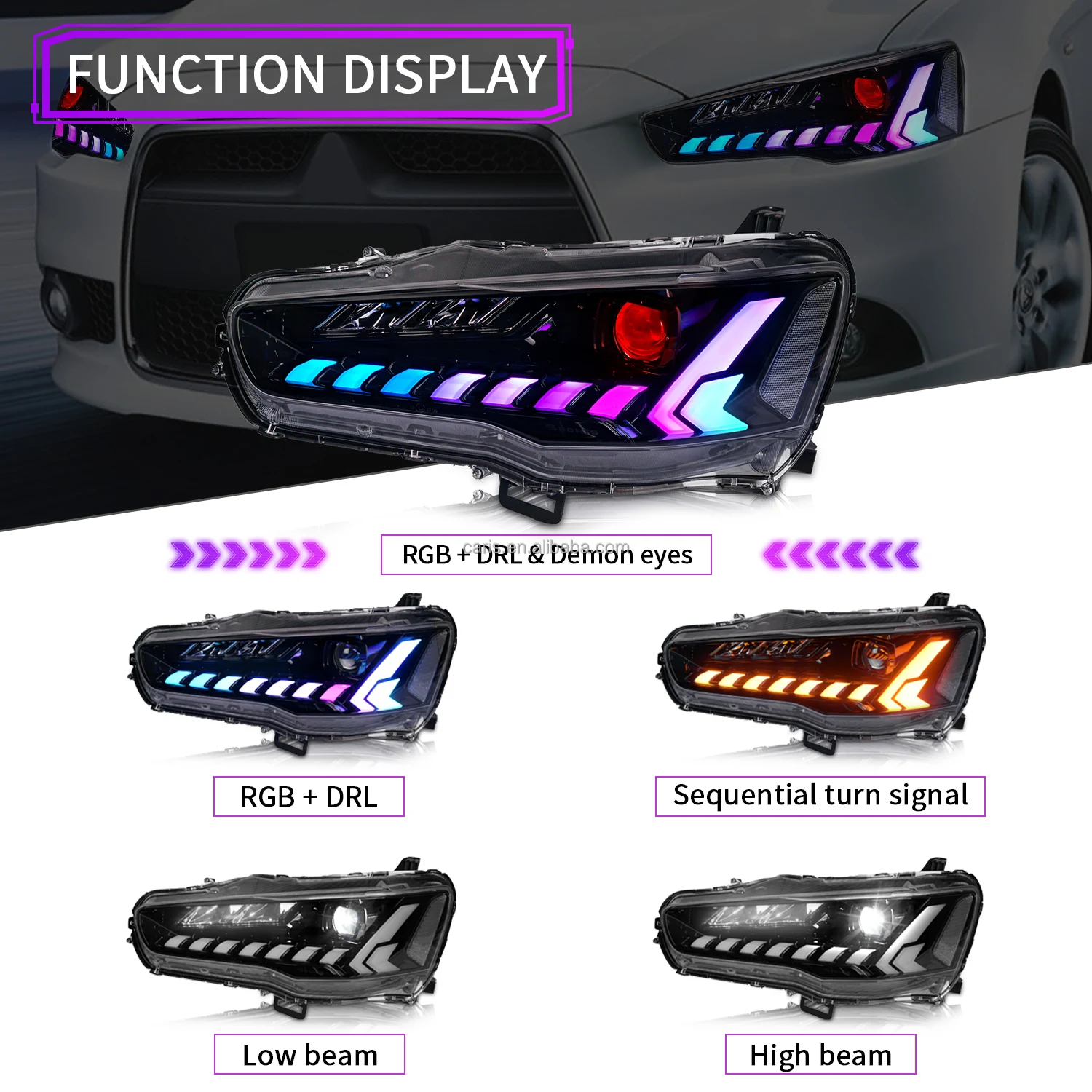 Lámpara RGB de nuevo diseño arcaico con faros de señal de giro secuencial para Mitsubishi Lancer ex Evo 2008-2017 lámpara delantera