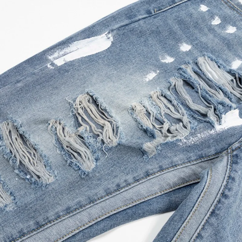 Custom Flare Slim-fit Distressed Jeans Fashion Patchwork Denim Jeans Men's Wide Leg Pants