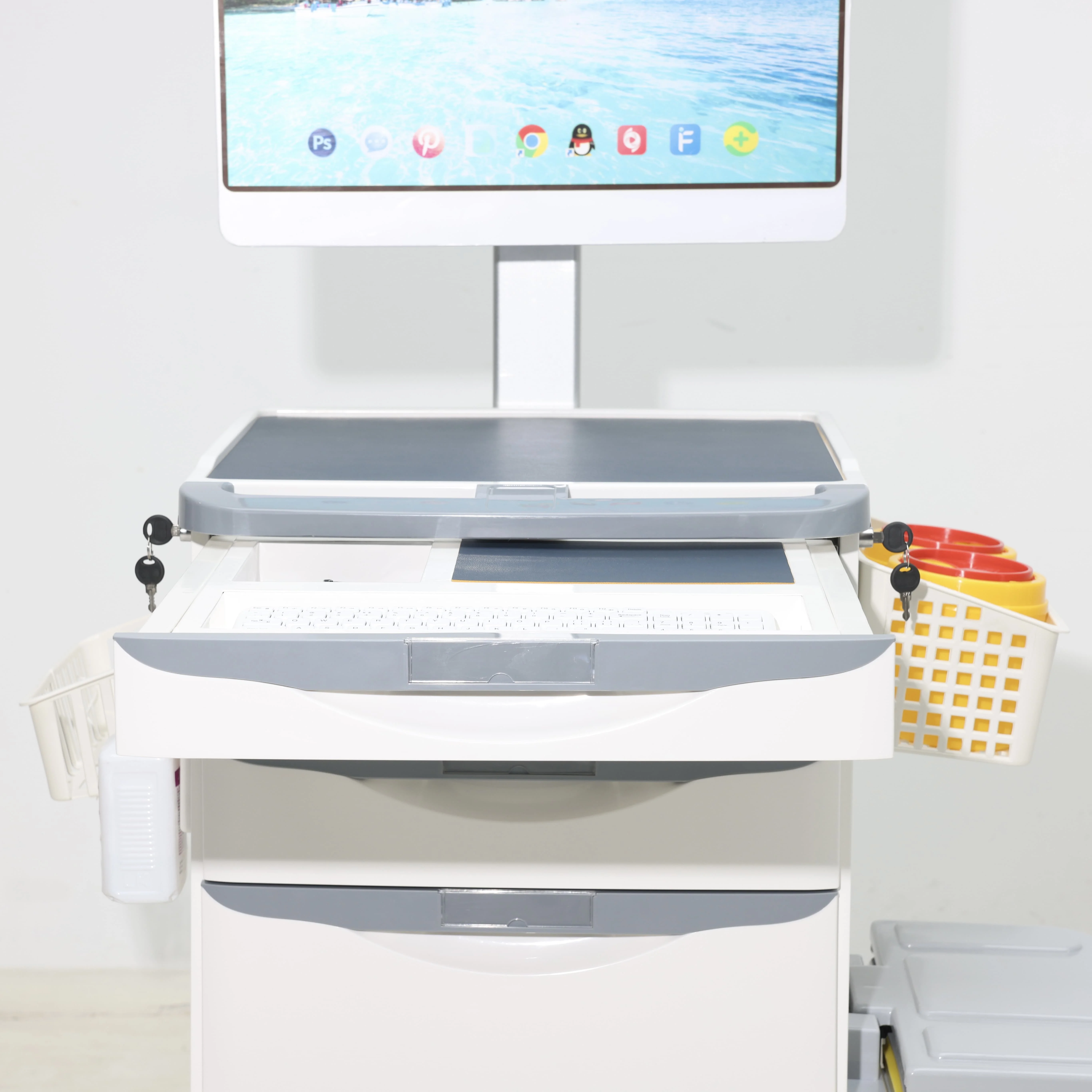 ABS Modern Nursing Documentation Cart Adjustable Monitor Arm Medical Waste Segregation System for Hospital Living Supermarket 3