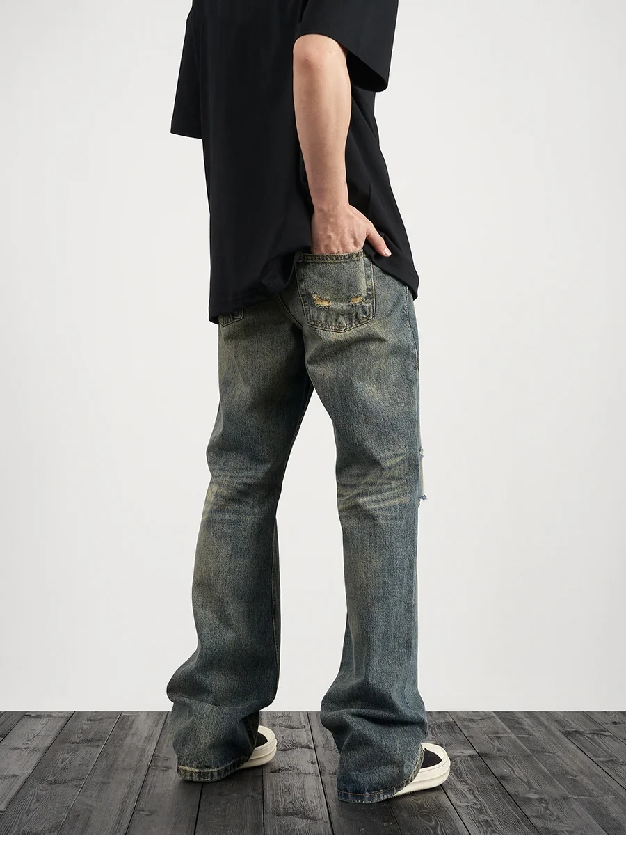 Etichetta personalizzata drop shipping street wear stock baggy produttore uomo blu dipinto impilato jeans denim svasati_voghion.com