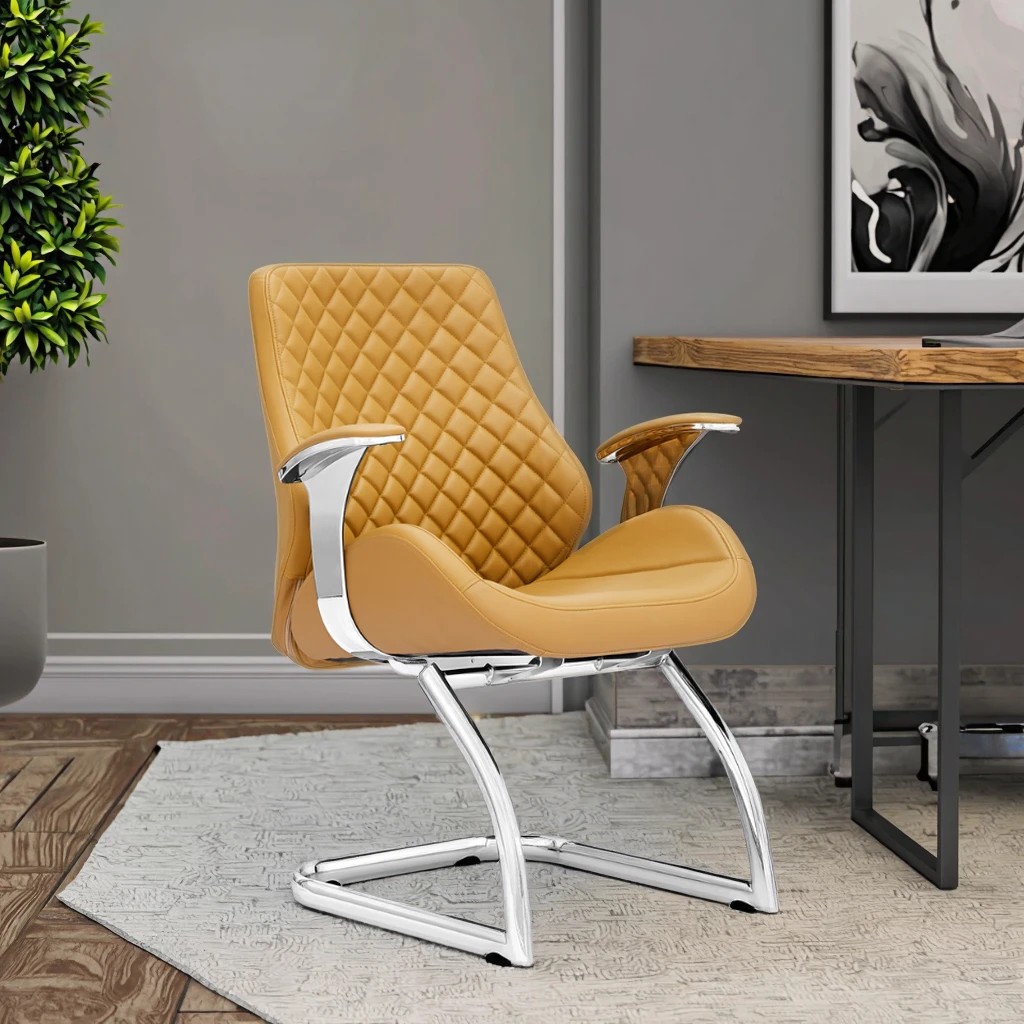 Minimalist Chrome Frame Desk Chair Waterfall Seat Edge Contemporary Office Furnishings 6
