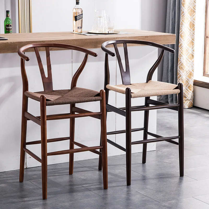 Rattan Counter High Wishbone Y Bar Stool Nature Color Dining Kitchen