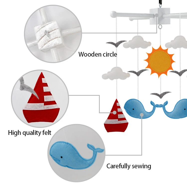 Лидер продаж, мобиль для детской кроватки, войлочный подвесной мобиль, игрушки для детской кроватки, музыкальная вешалка для детской кроватки