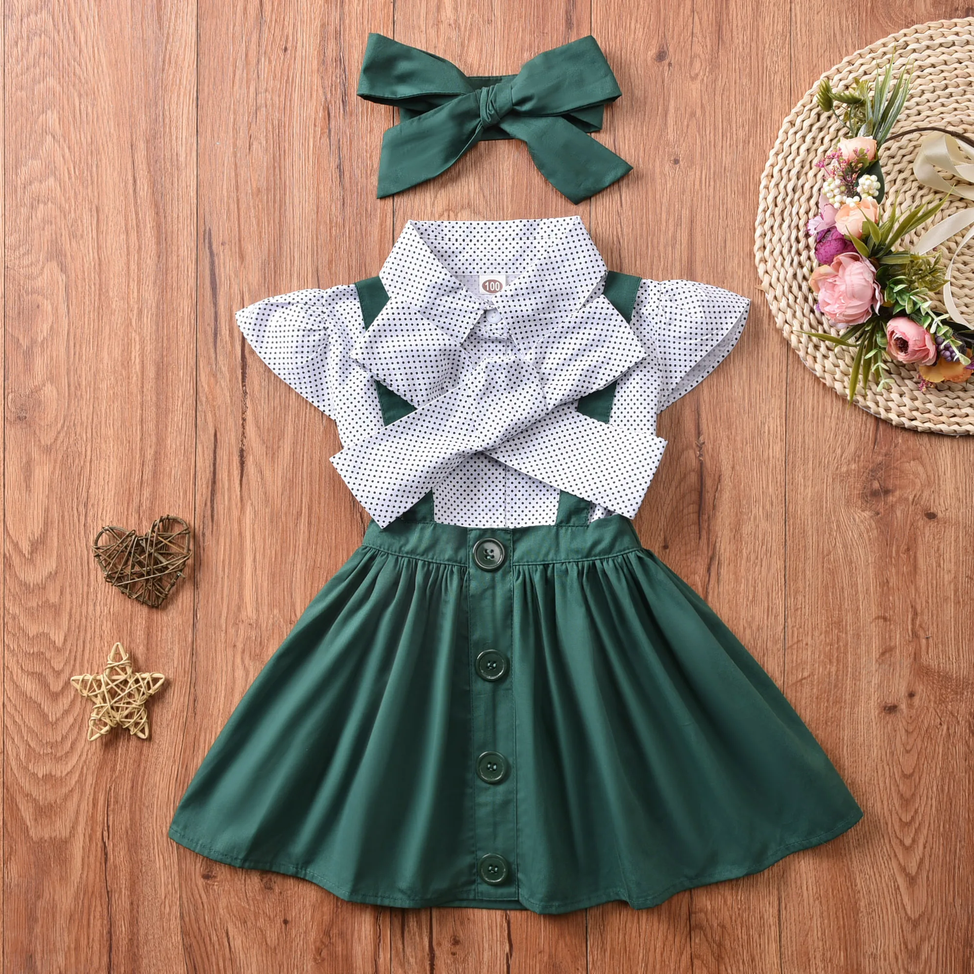 2Pcs Newborn Baby Bow-tie Lace Tops Shirt Plaid Skater Skirt Clothes Outfit Sets