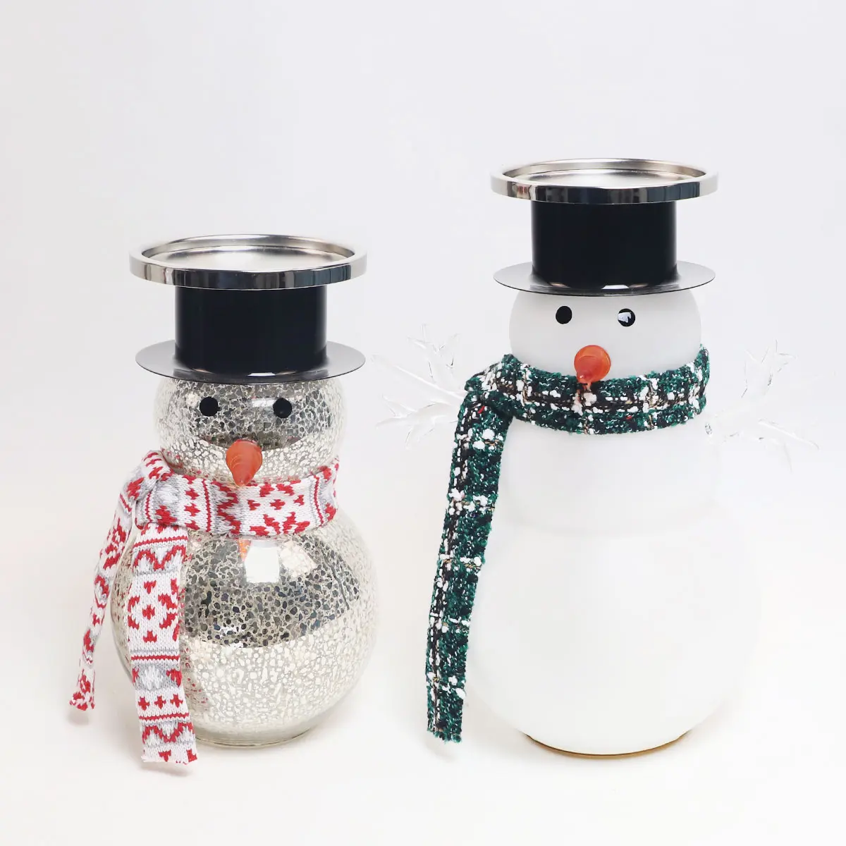 Big Snowman Iron Plate Candlestick Mercury Painted Handmade Glass Desktop Winter Indoor Wireless Lighted Cute Present For Kids