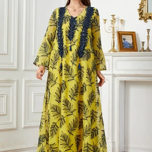 3740  Luxury Abaya  Muslim Clothing Fashion 3D Floral Embroidery Cardigan Islamic Women Long Maxi Dresses