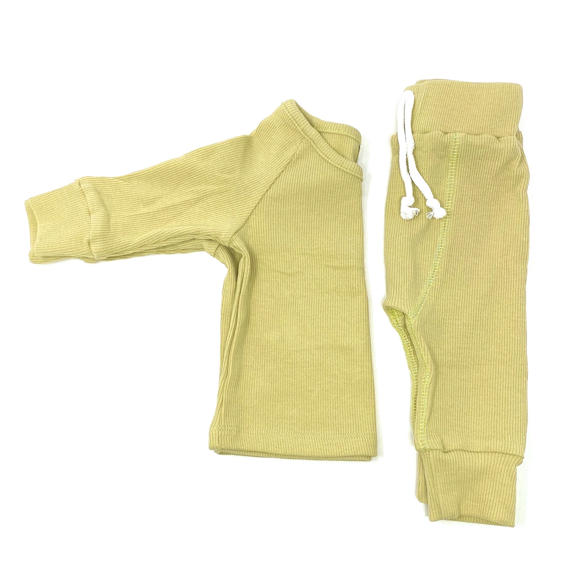 Высококачественный бамбуковый ребристый детский комплект одежды, длинные ребристые джоггеры с длинным рукавом, подходящие наряды с лентой на талии