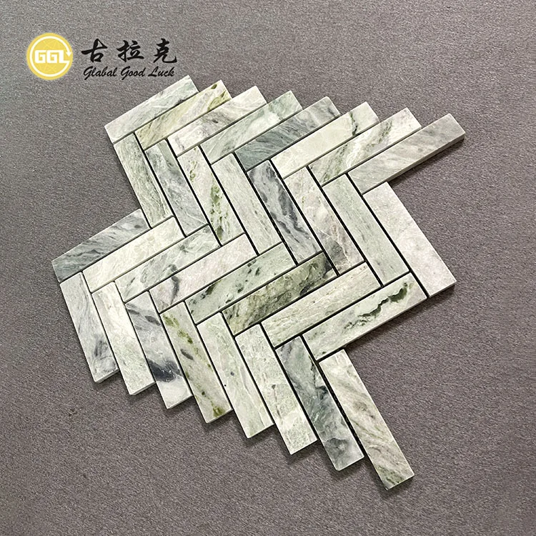 Interior Wall Tile Herringbone Design Green Marble Mosaic Tile for Interior Room