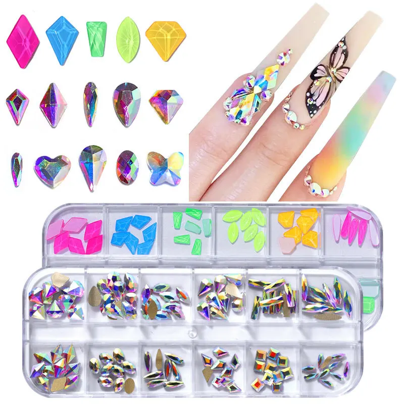 Colorful Crystal Nail Decorations Multi Size Acrylic Round