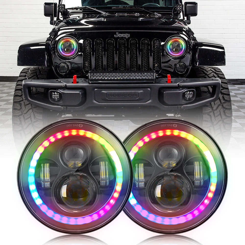 Hot Sale Car Led Lights For Jeep Wrangler Jk App Control Round Headlight  Dot 7