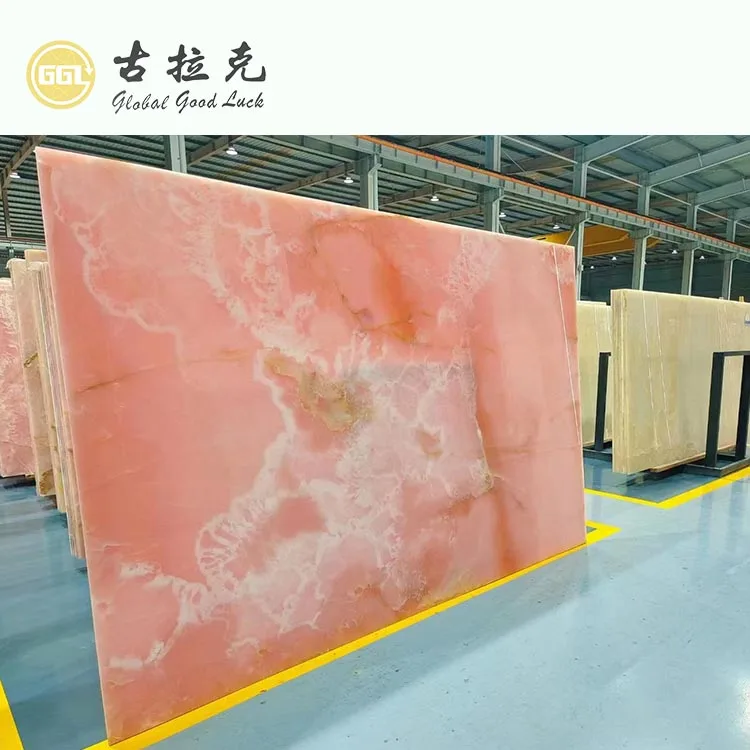 Pink Onyx Natural Marble Custom Size Slab for Panel Backsplash Countertop