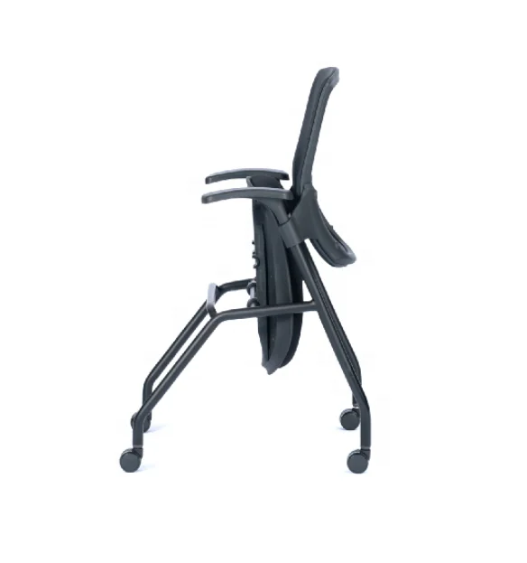 モデル 固定アームレスト付き折りたたみ椅子ナイロンベースホイールチェアブラックプラスチックメッシュオフィスチェア Buy High