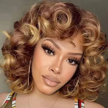Spring Curly Fringe Egg Bouncy Hair Wig 100% Human Hair Wig Natural Hair Wig 12inch