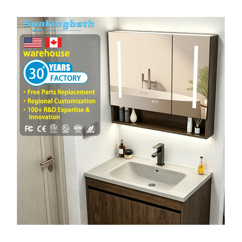 Aluminium Vanity Smart Rectangular Shaving Led Bathroom Cabinet Black Mirror Double Door Cabinet With Mirror for Hotel