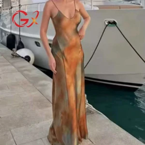 GX9759 Fashion 2023 Boutique Clothing Women Sleeveless Satin Long Dresses Spaghetti Strap Maxi Dress