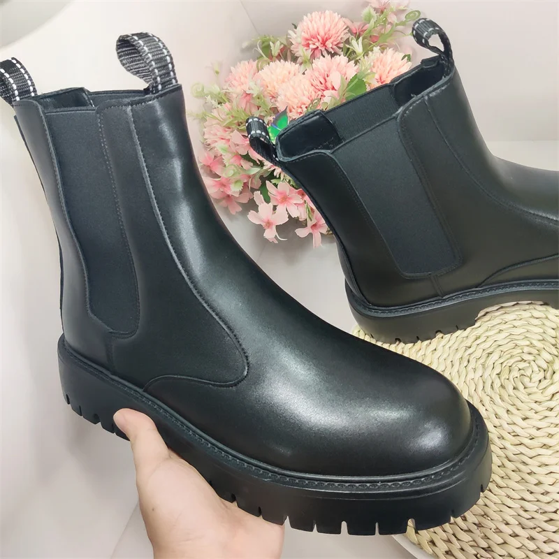 Thick Sole Height Increasing Snow Boots Men's Chelsea Leather Boots