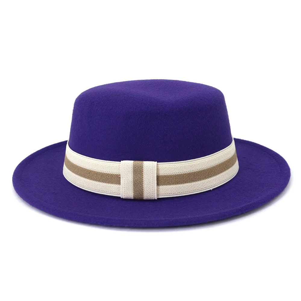 Wide Brim Wool Felt Fedora Gambler Hat 