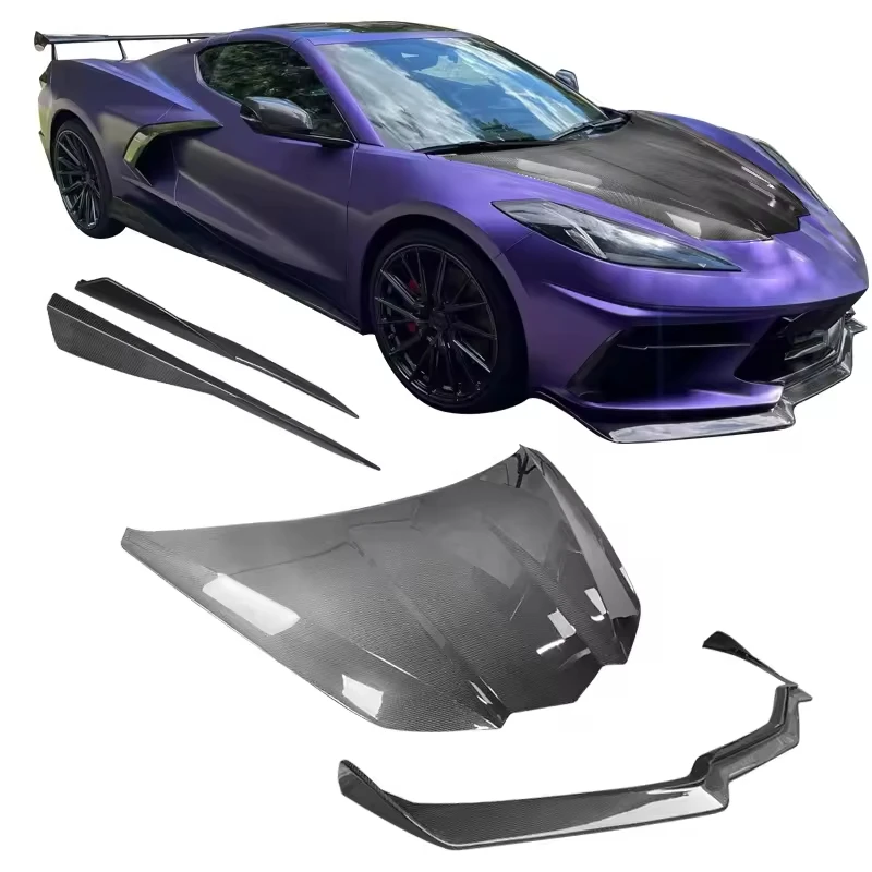 Chevrolet Corvette C8 Bodykit Car Parts Front Splitter Side Skirt Bonnet Hood Cover Rear Lip