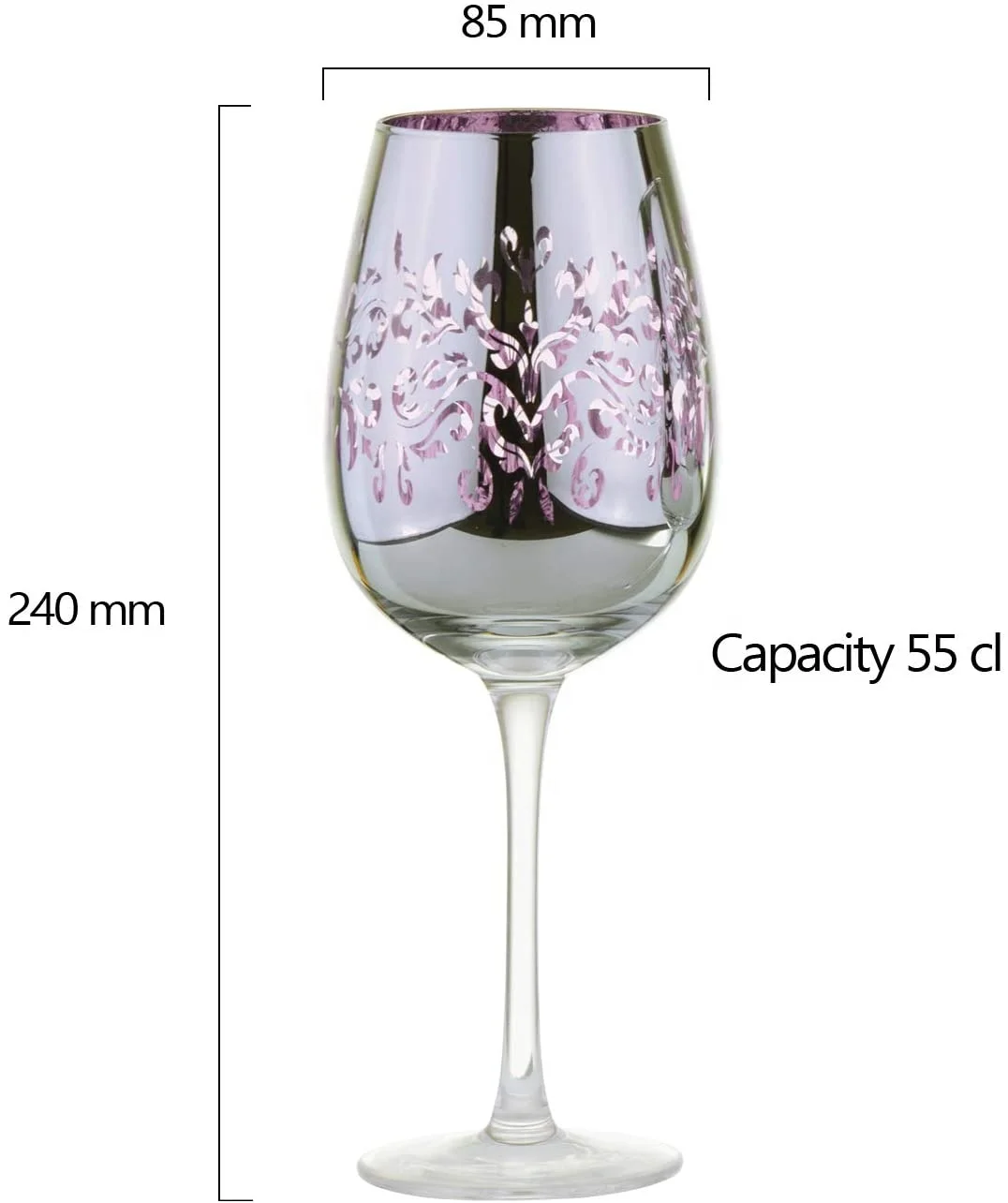 Filigree Wine Glasses High Quality Mirrored Electroplated Silver Blue