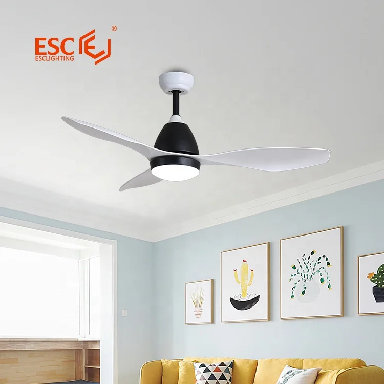 ESC LIGHTING Ceiling Fan Dc Motor ABS Plastic Blade 3 Color Led Light Ceiling Fan With Remote Control