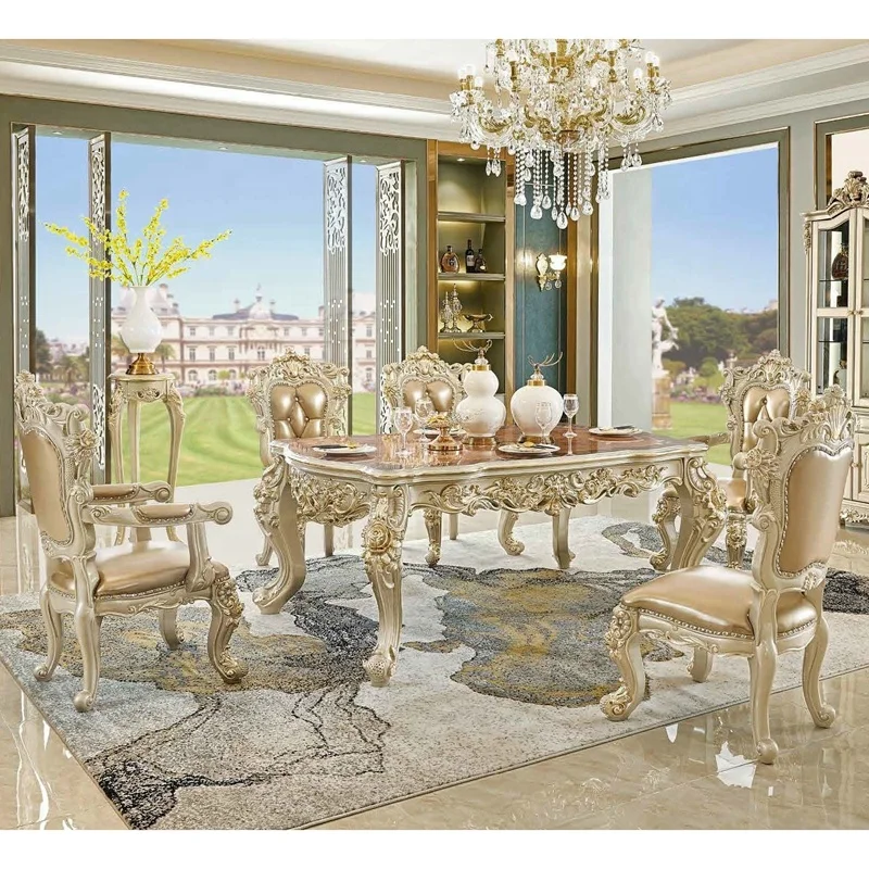 Champagne Gold Luxury Rectangle Dinning Table with Chairs