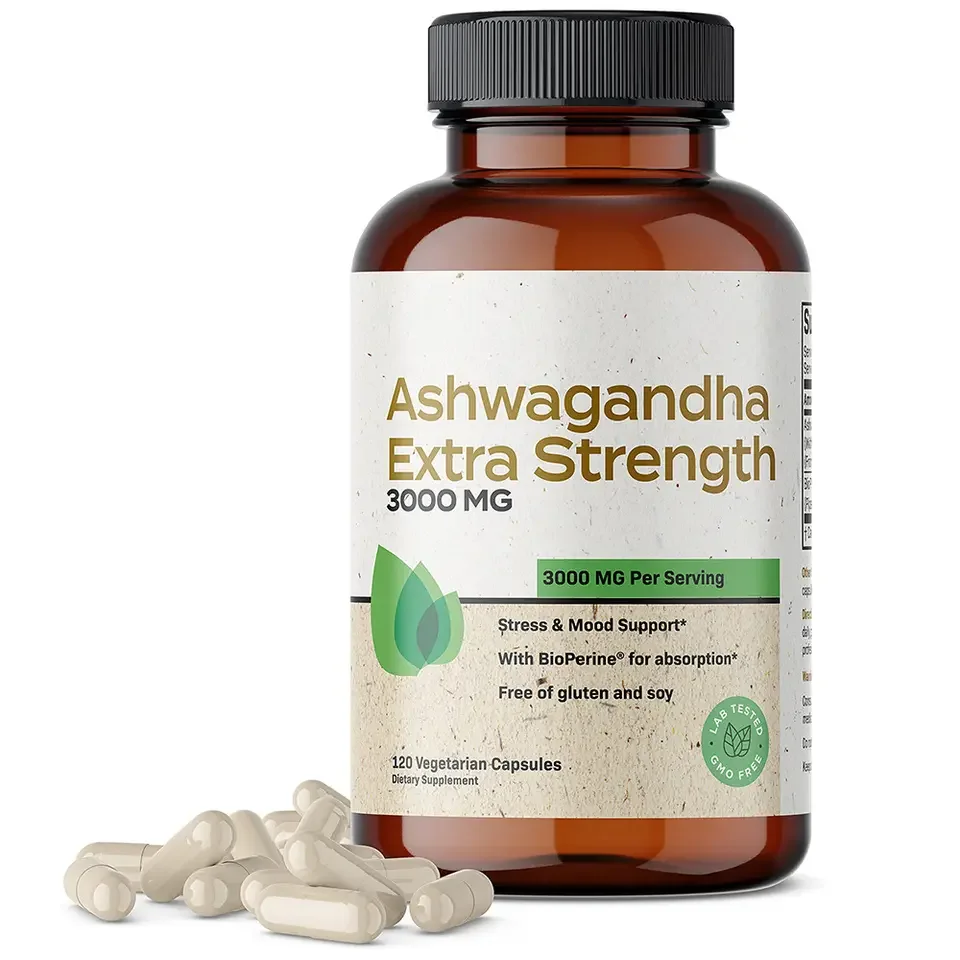 Custom Organic Ashwagandha Capsules Extra Strength 3000mg Sleep Pill Stress Relief Energy Supplement Ashwagandha Extract
