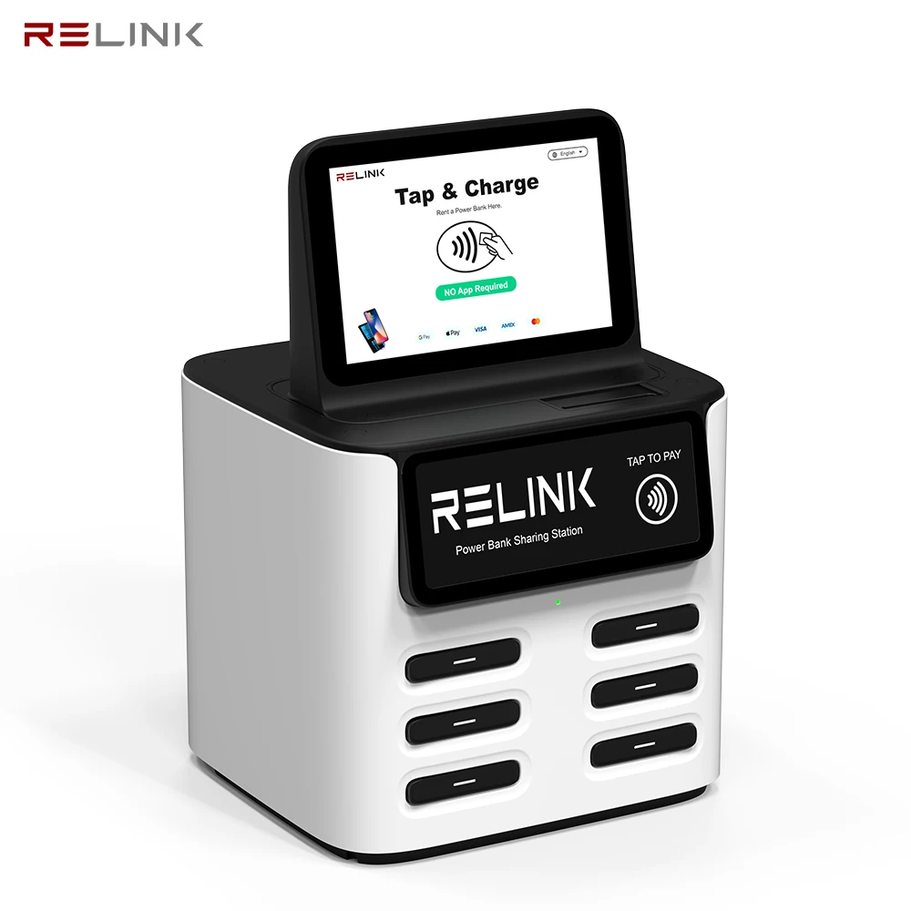 2024 Relink Shared Powerbank Charging Station Nfc Power Bank Rental Station With Advertising Screen
