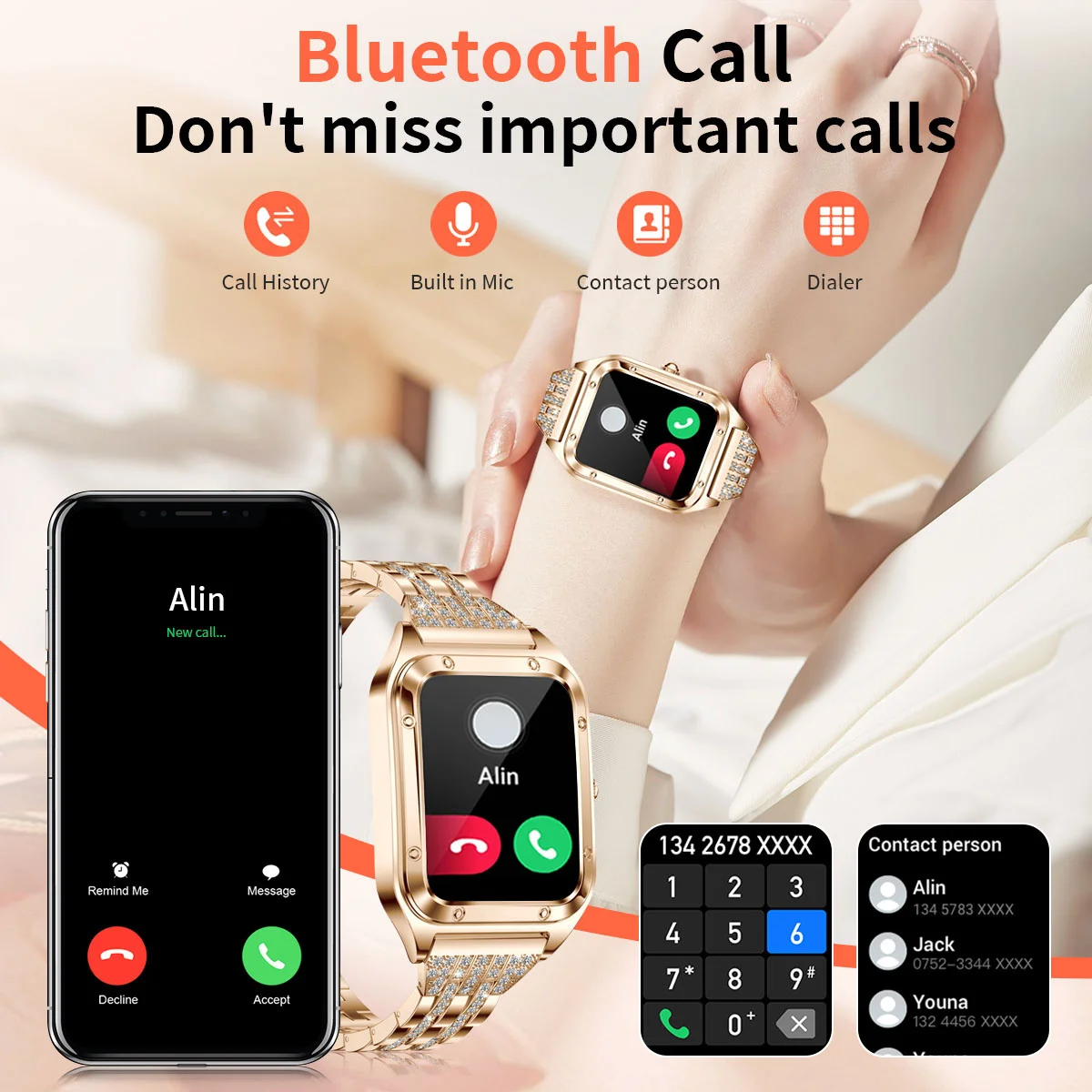 LIGE bw-0544 jam tangan pintar layar AMOLED untuk wanita menjawab panggilan  BT panggilan kontrol suara pemantauan kesehatan pelacak kebugaran