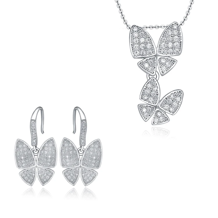 Factory Trendy Sterling Silver butterfly Jewelry Set Rhodium Plated Necklace Jewellery Set(图5)