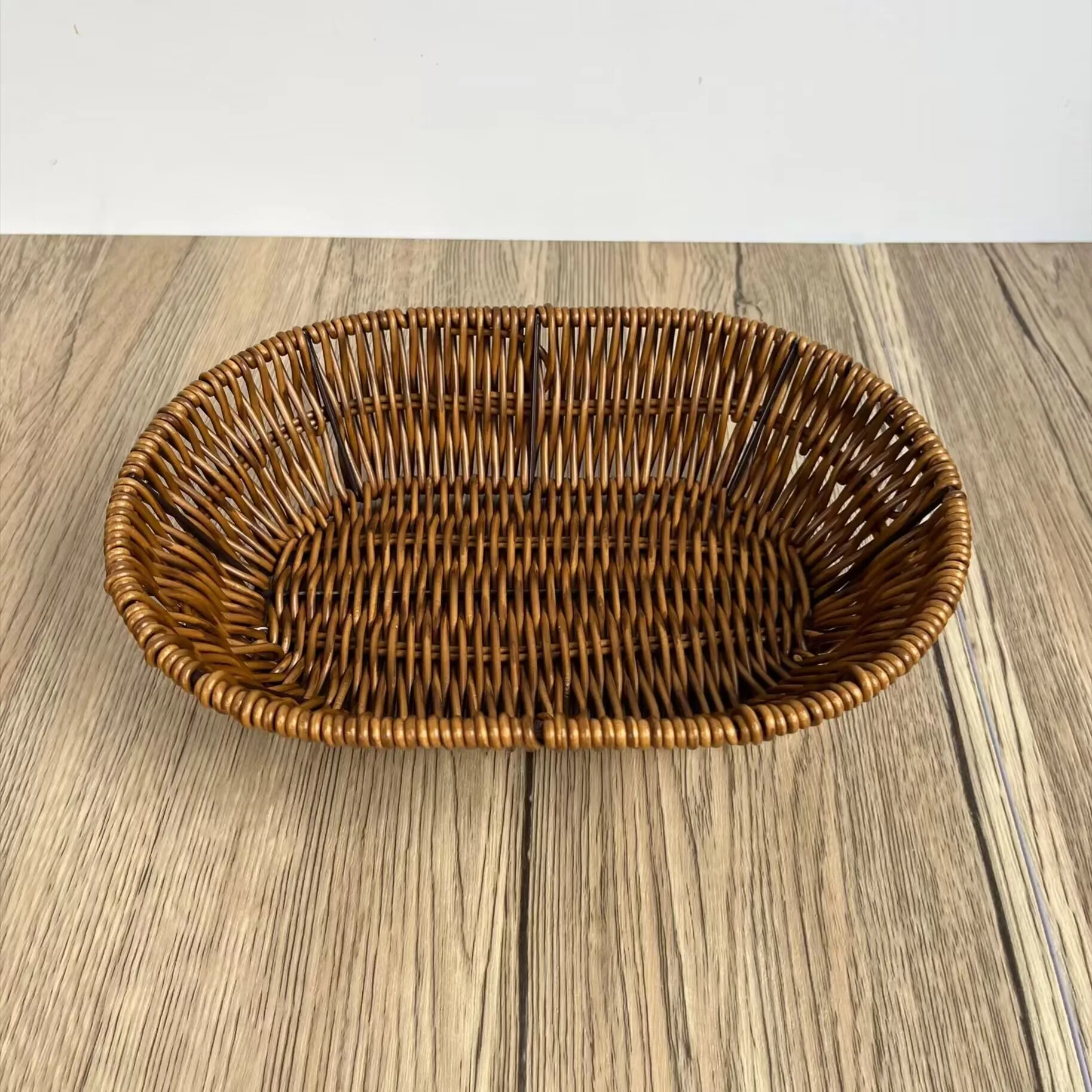 AMOLOLO 8 Inch Round Rattan Bowl Basket, Handmade Wicker Basket Tray With Scalloped Edge And 3"Deep Wall, Decorative Woven Dark Brown Bread Basket Fruit Bowl Key Holder Table Centerpiece, S - View #9