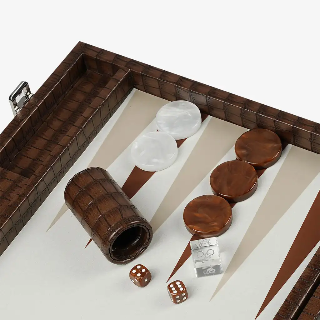Large Brown Crocodile Backgammon Set Board for 44mm Checkers