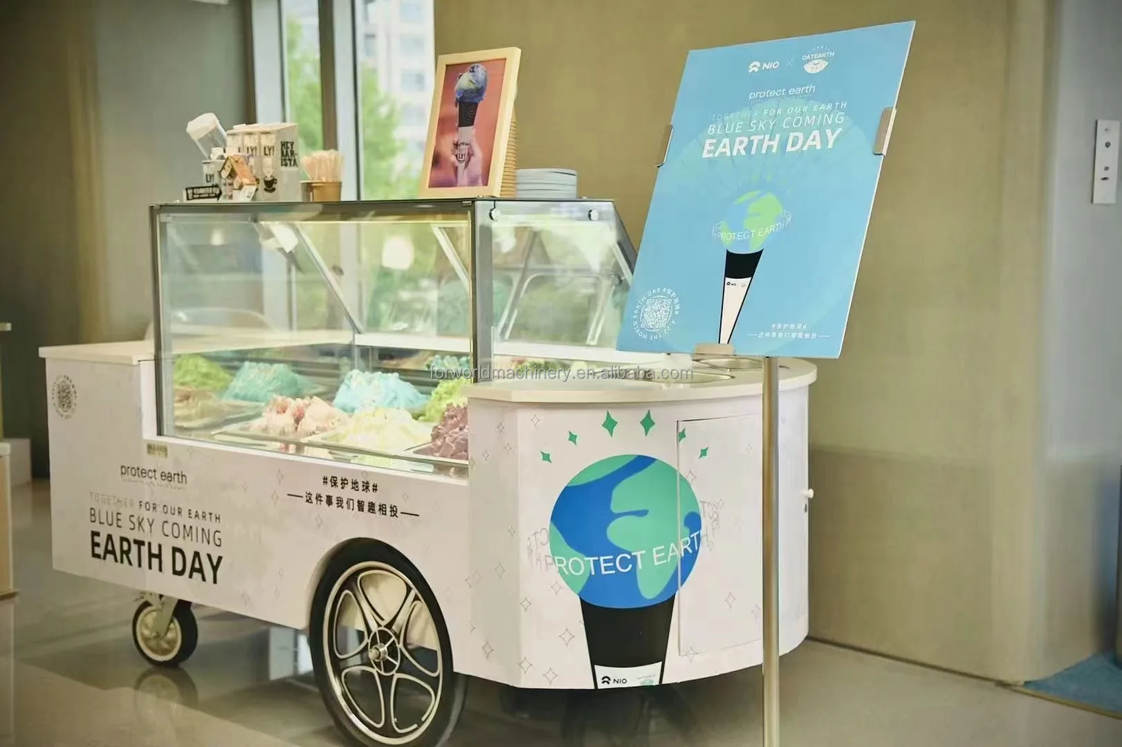 12 Pans Ice Cream Cart With Freezer Refrigerator Vending Cart For Ice