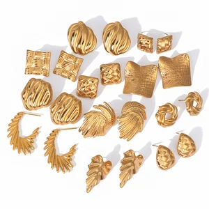 Trendy Geometric Designer Stud Earrings Real 18K Gold Plated Brass Huggie Jewelry Women's Anniversary Gift Stainless Steel