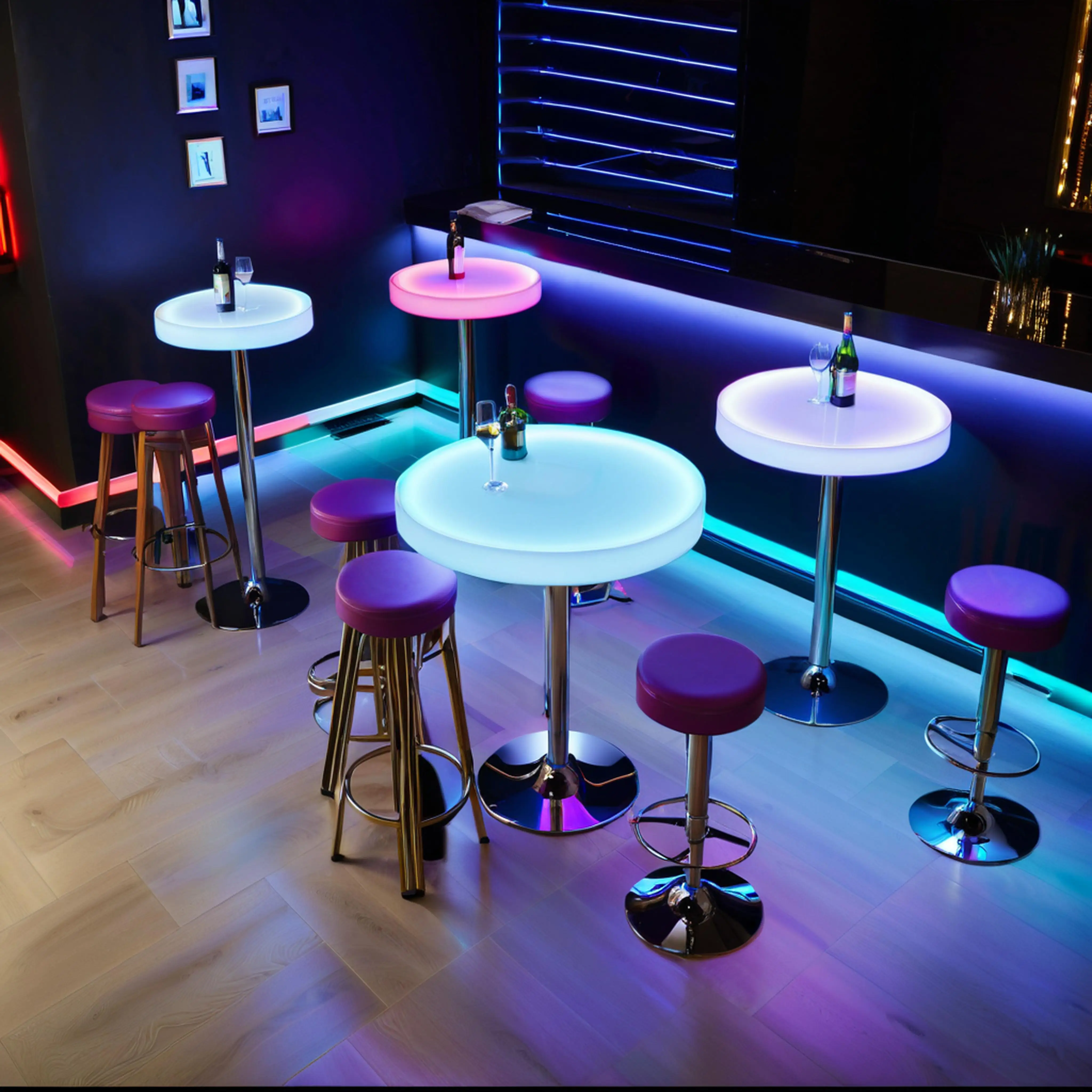 RGB Color-Changing LED Plastic Cocktail Table With Led Light for Home Restaurant Party Dining Living Room Event Furniture