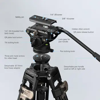 Small Rig One-Step Height Adjust AD-80 FreeBlazer Heavy-Duty Tripod System Video Tripod with Fluid Head 4163 product image