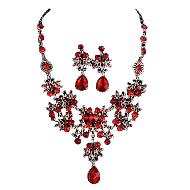 Korean Beautiful Ruby Diamond Newest Bridal Jewelry Set Red