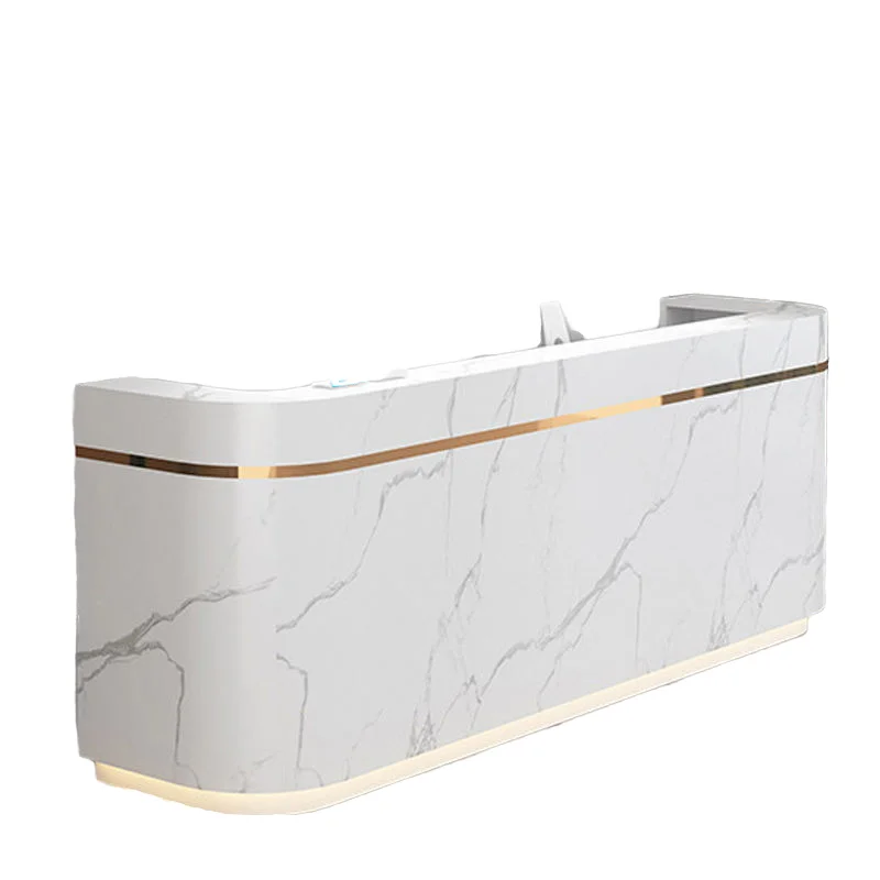 Best Sale High Quality Gold White Light Luxury Nail Salon Reception Counter Desk Furniture Salon Bar Counter for Commercial Use 6