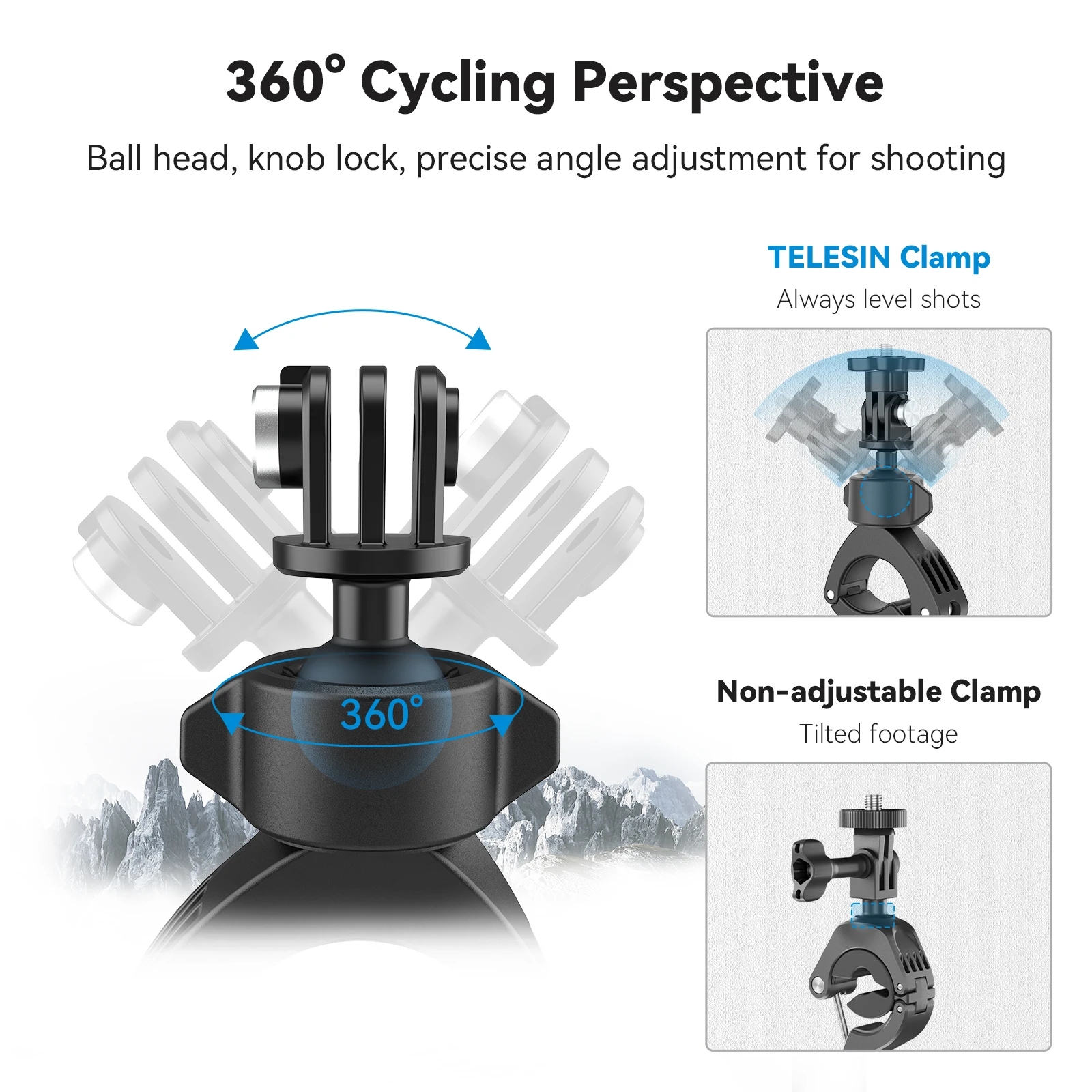 Support Universel Pour Caméra D'action ISHOXS - Pour Guidon Vélo, Moto, Kart - Réglable 18-28 Mm - Compatible GoPro, Garmin - 9