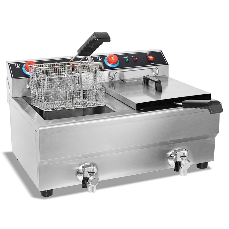 Wholesale price chips potato fish kfc chicken restaurant 2 tanks standing electric deep fryer with valve