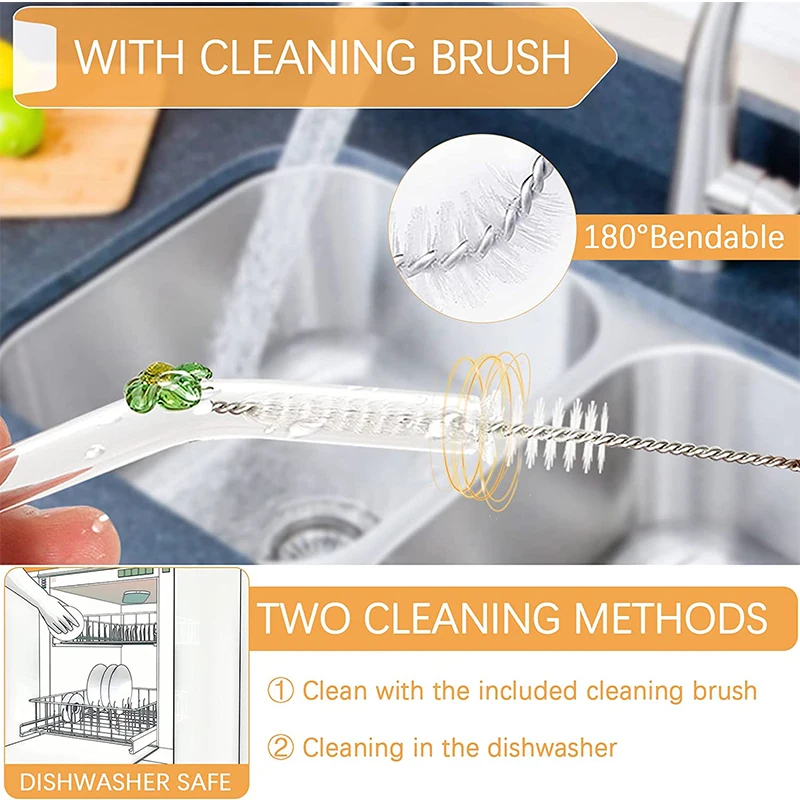 Прозрачная многоразовая Изогнутая Стеклянная соломинка для питья с красочным цветочным дизайном и чистящей щеткой