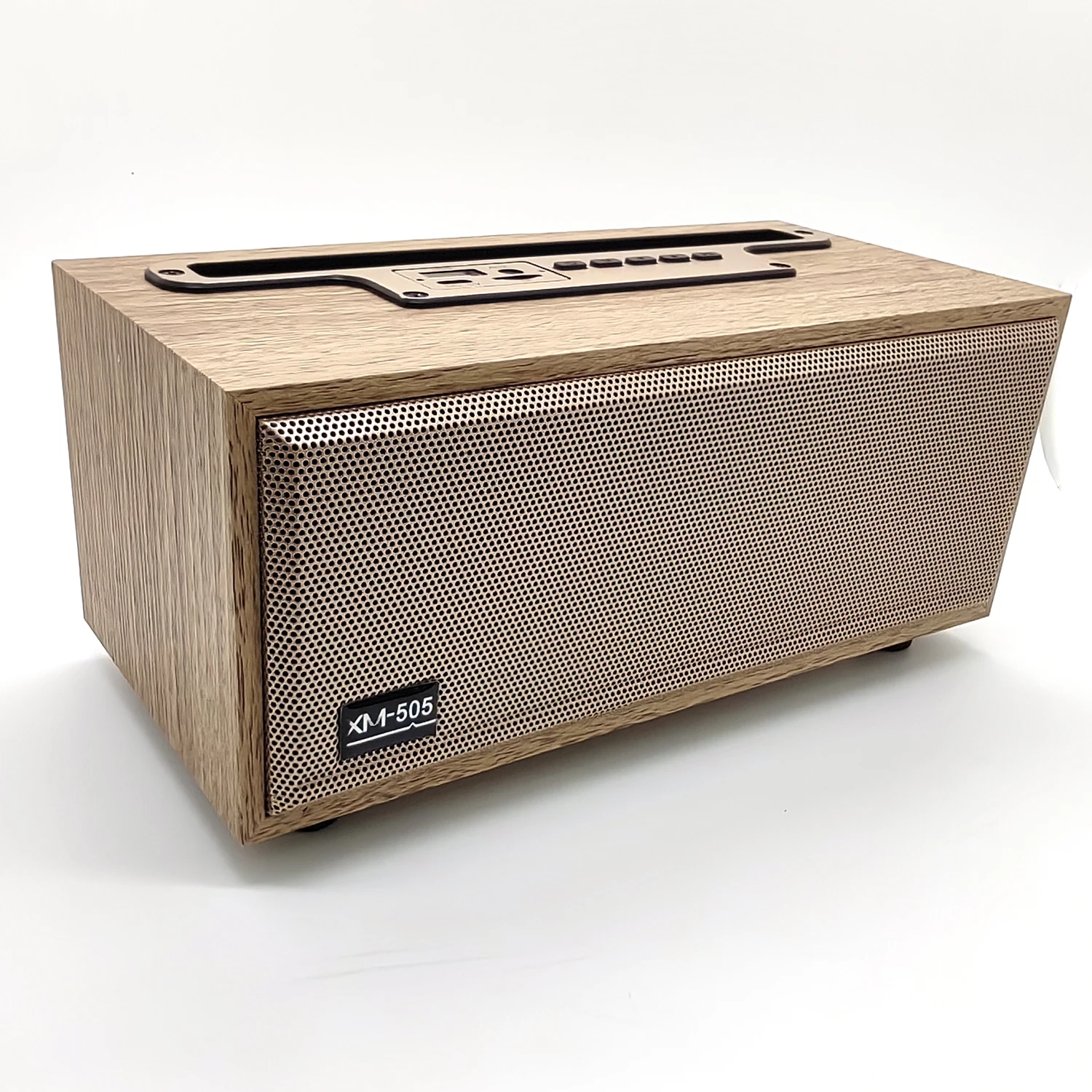 XM-505レトロ木製ワイヤレスBTスピーカーサウンドバー、FMラジオ