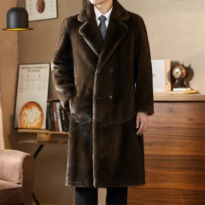 Wholesale Luxury Fake Mink Fur Coat Premium Look Thick Warm Artificial Long Fur Coat Black for Winter