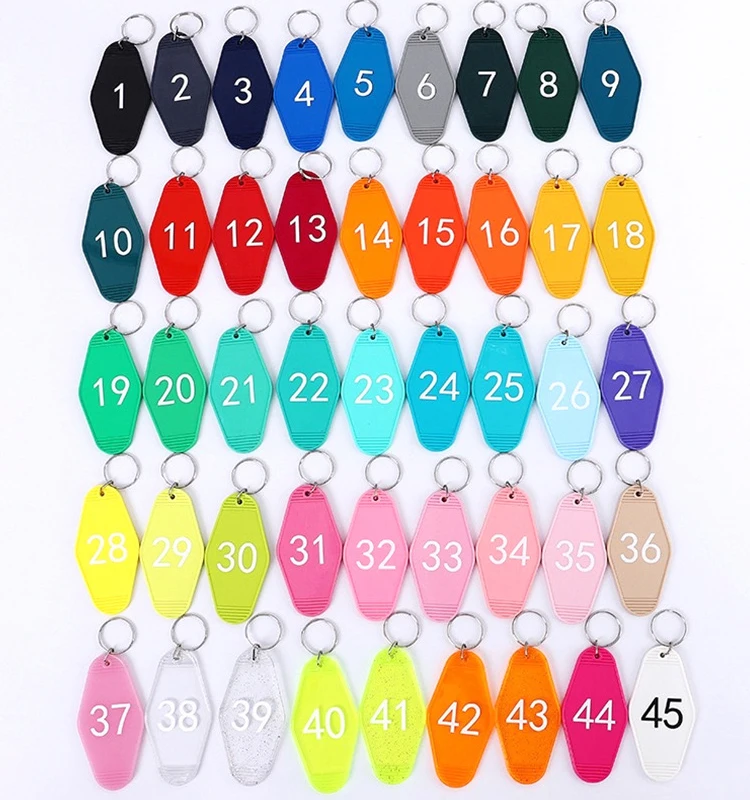 Custom logo Printing Plastic Retro Vintage Motel Hotel Keychains With Room Number supplier