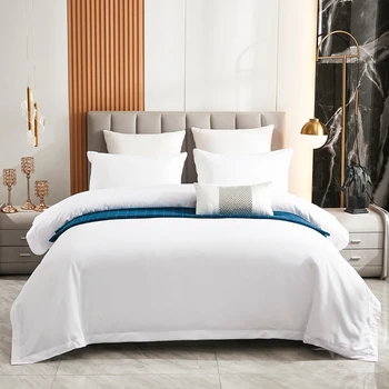 100% Cotton Luxury Hotel Bed Linen Plain White Quilt Cover Bedsheet Pillowcases Hotel Bedding Set