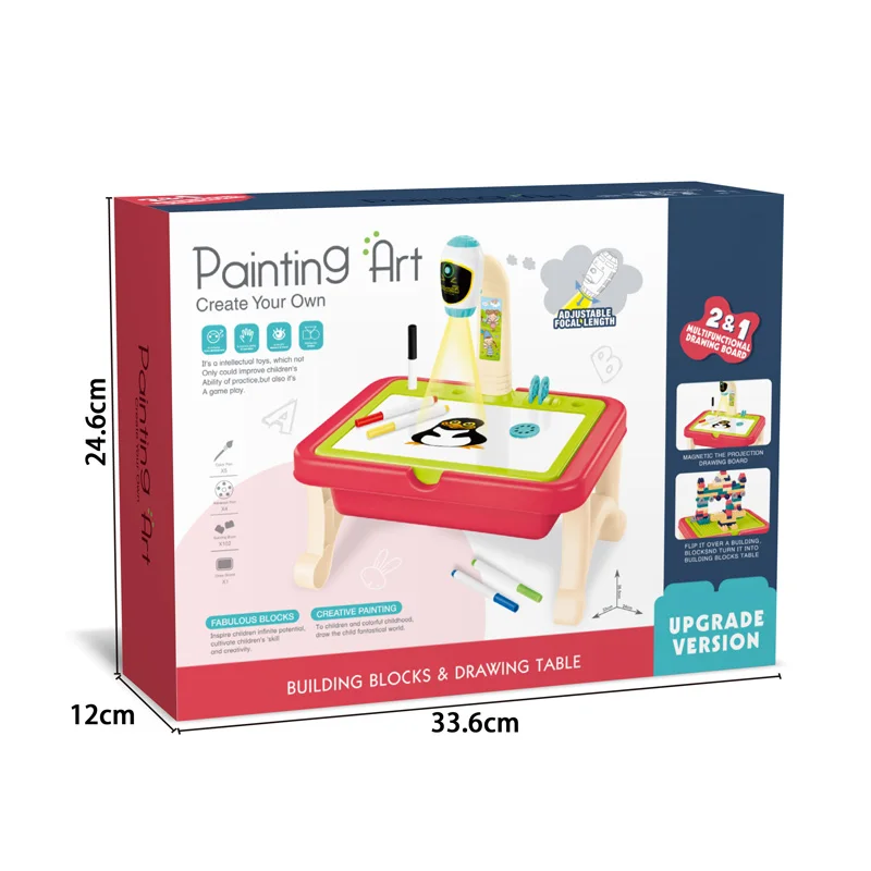 EPT 2 in 1 Drawing Projector Toys Table Board Desk Kid Red Building Block Projection Small Drawing Table for Kids